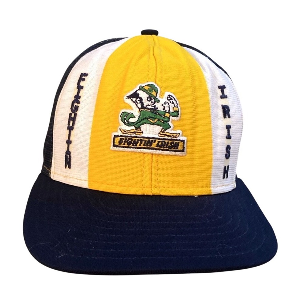 Vintage AJD Lucky Stripes Notre Dame Fighting Irish Trucker Hat Snapback Navy